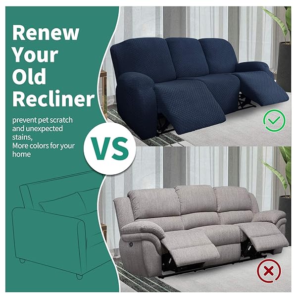 YEMYHOM YEMYHOM 8 Pieces Stretch Recliner Sofa Cover Jacquard Anti-Slip Fitted Couch Cover with Side Pocket Large Navy - View 6 of 8