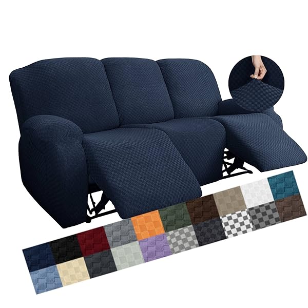 YEMYHOM YEMYHOM 8 Pieces Stretch Recliner Sofa Cover Jacquard Anti-Slip Fitted Couch Cover with Side Pocket Large Navy - View 2 of 8
