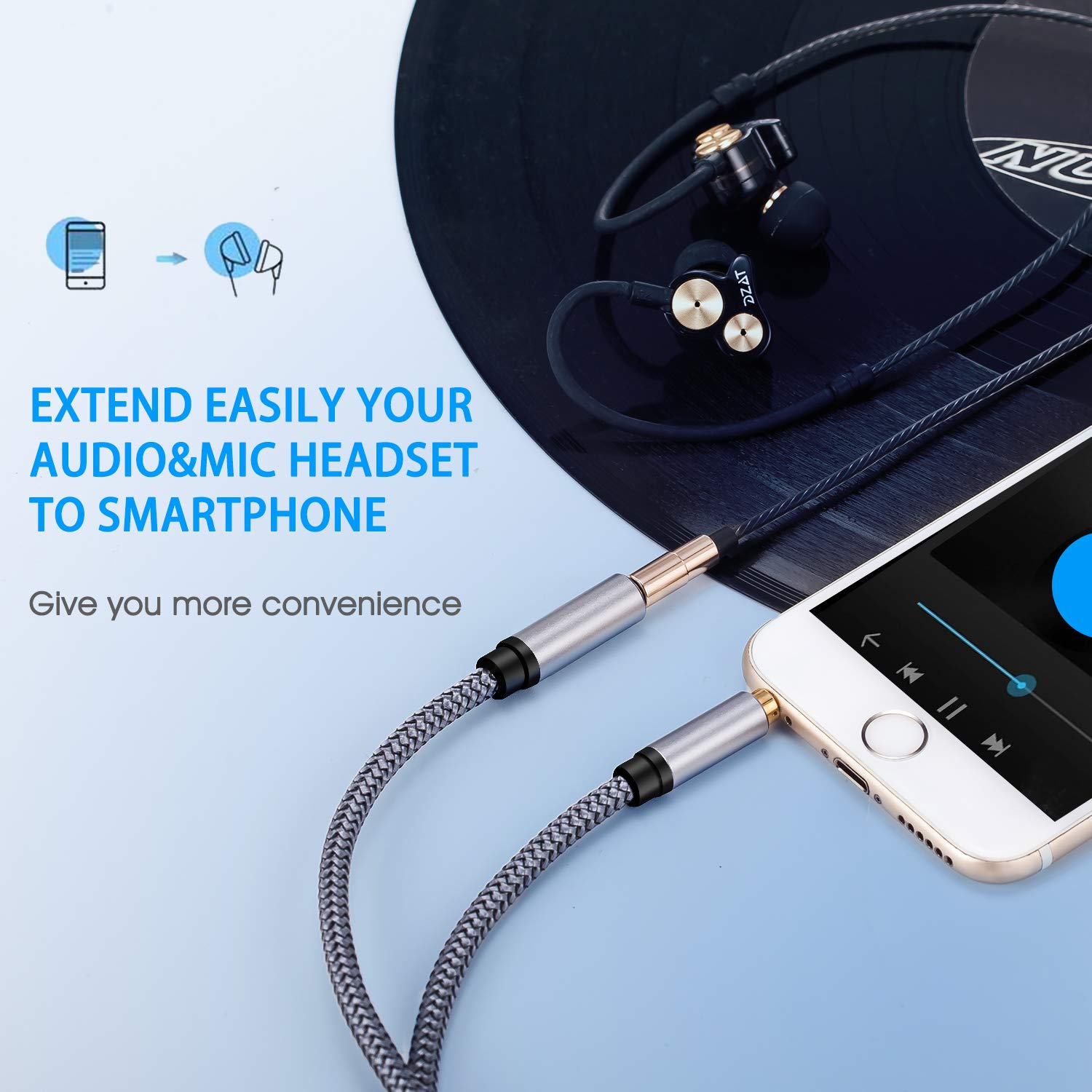 Tan QY 20Ft Audio Extension Cable 3.5mm Male to Female for Phones Headphones Speakers Tablets and More - View 3 of 7