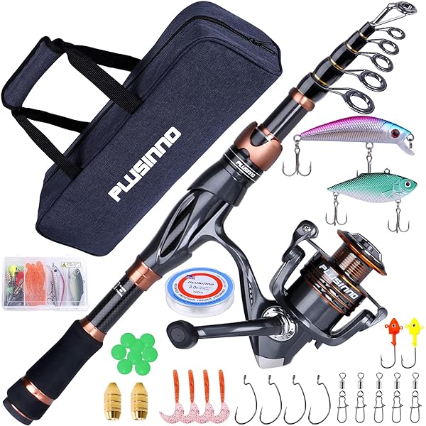 PLUSINNO PLUSINNO Fishing Rod and Reel Combos Telescopic Carbon Matrix Fishing Pole with Stainless Steel Spinning Reel for Freshwater Travel