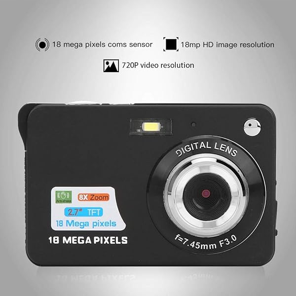 Hilitand Digital Camera 18MP Auto Focus 8X Zoom 2.7in LCD Display Ideal for Photography Gifts for Children Friends and Parents Black - View 4 of 8