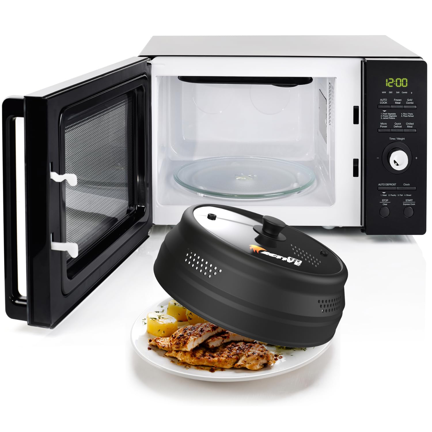 EZY ACTIVE Collapsible Microwave Cover Silicone Glass Splatter Guard Lid for 6-12 Inch Plates Bowls Dishwasher Safe Heat Resistant BPA Free Black - View 2 of 8