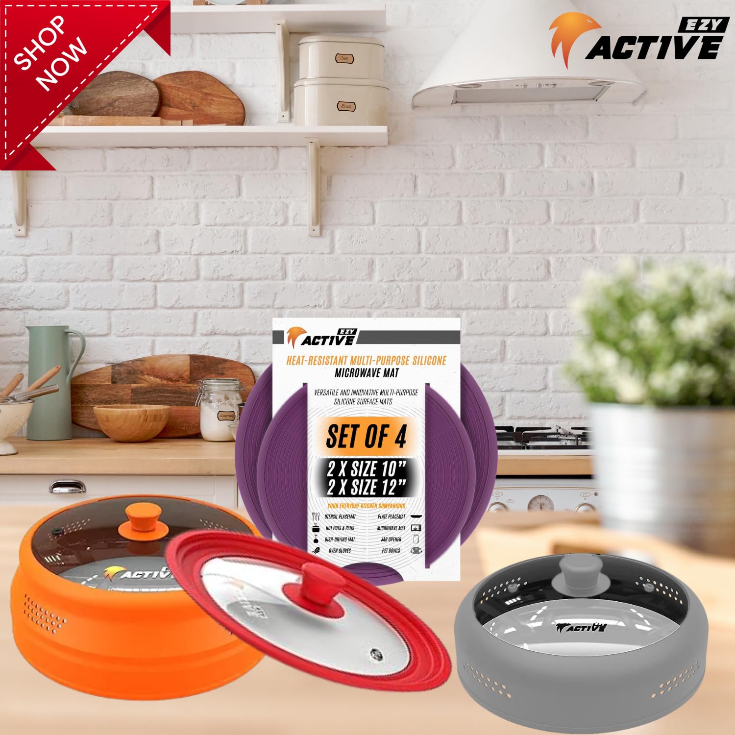 EZY ACTIVE Collapsible Microwave Cover Silicone Glass Splatter Guard Lid for 6-12 Inch Plates Bowls Dishwasher Safe Heat Resistant BPA Free Black - View 5 of 8