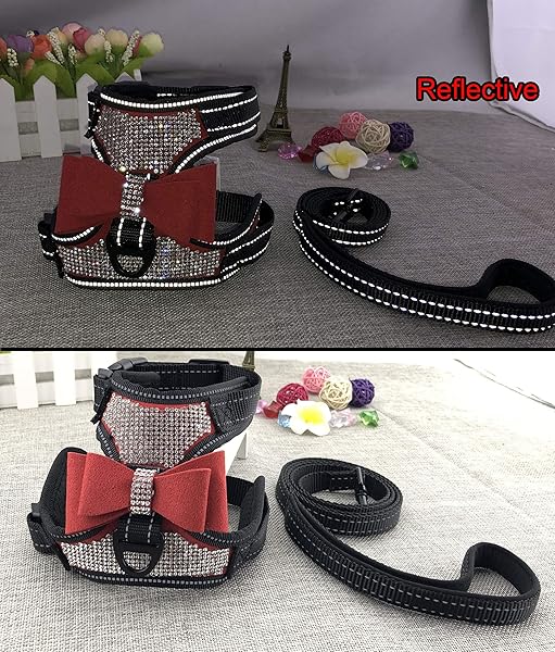 Newtensina Newtensina 2pcs Pink Bow Ties Bling Cute Dog Harness with Lead for Medium Dogs - View 3 of 8