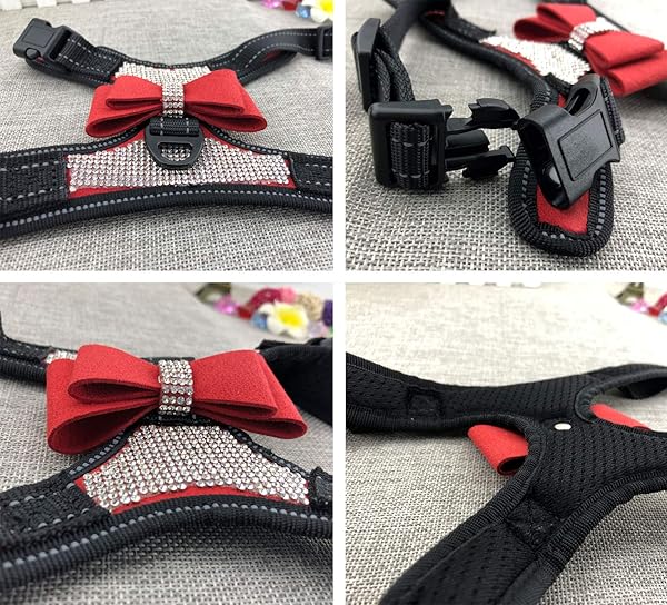 Newtensina Newtensina 2pcs Pink Bow Ties Bling Cute Dog Harness with Lead for Medium Dogs - View 7 of 8