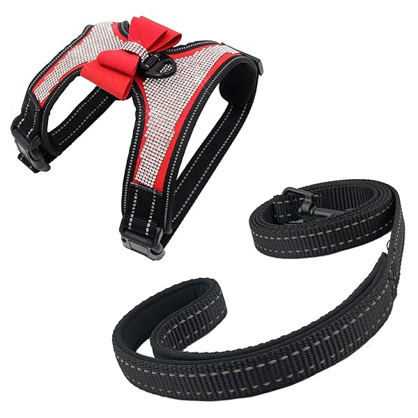 Newtensina Newtensina 2pcs Pink Bow Ties Bling Cute Dog Harness with Lead for Medium Dogs - View 2 of 8