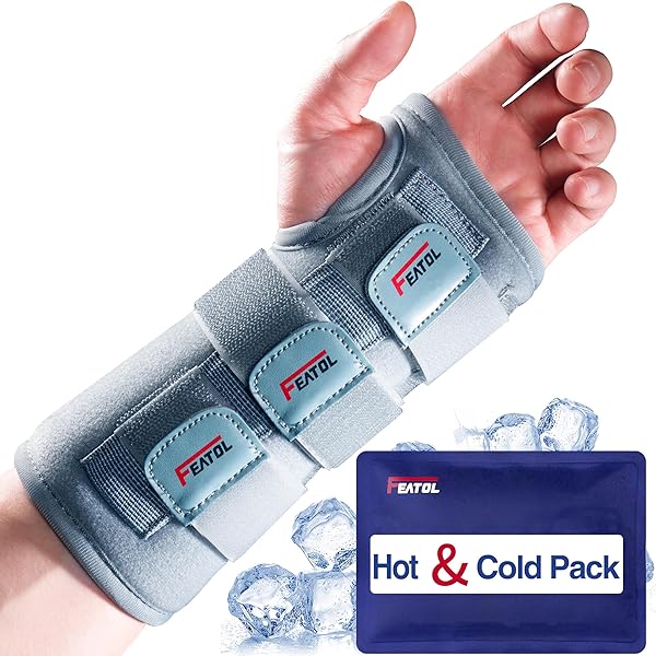 FEATOL FEATOL Wrist Brace for Carpal Tunnel Night Support Adjustable Straps Hot Ice Pack Left Hand Large X Large Pain Relief for Tendinitis Arthritis
