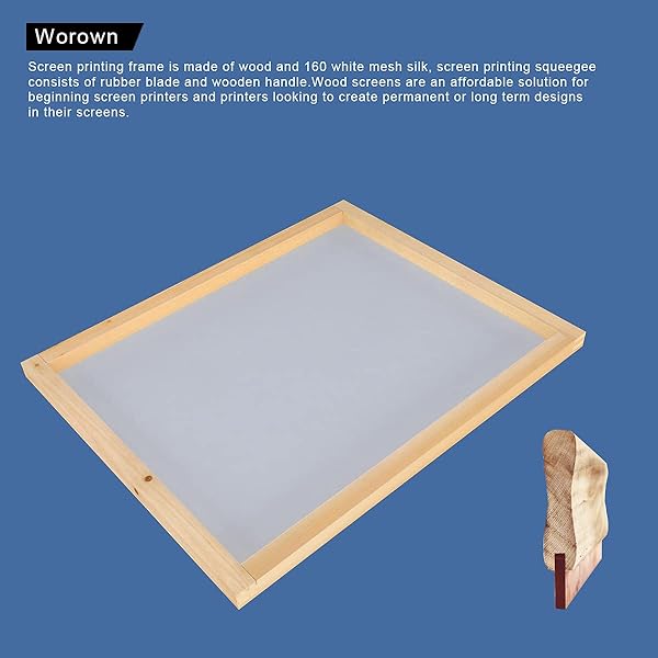 Worown Worown 16x20 Inch Wood Silk Screen Printing Frame with 160 White Mesh and 13.7 Inch Squeegee for Quality Screen Printing - View 7 of 8