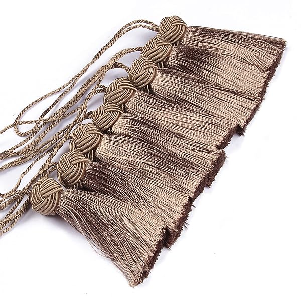 BEL AVENIR 8 Pcs Elegant Polyester Key Tassel Set Colorful Charms for Christmas Tree DIY Craft Garland Wedding Home Party Decorations Flaxen