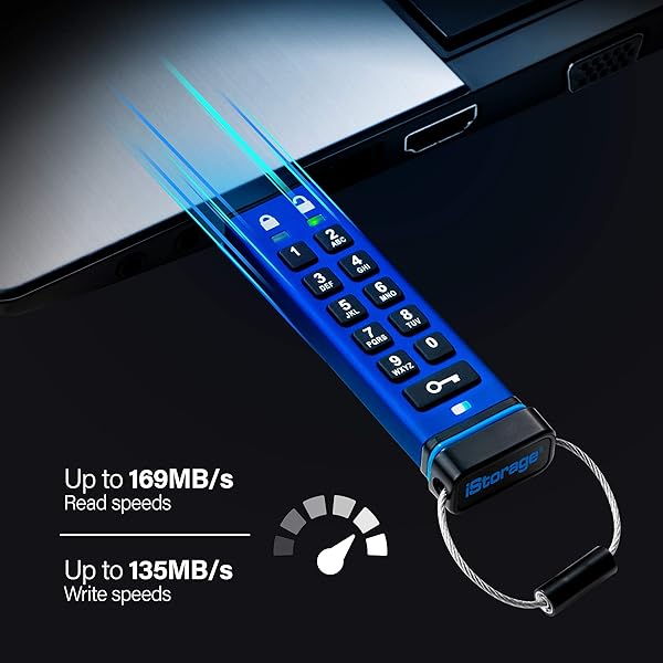 iStorage iStorage datAshur PRO 128GB: FIPS 140-2 Certified Encrypted USB Stick - Password Protected & Water/Dust Resistant - View 2 of 8