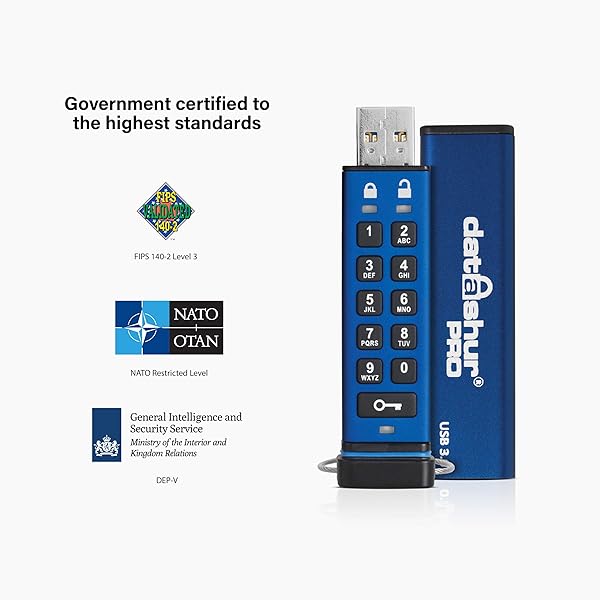 iStorage iStorage datAshur PRO 128GB: FIPS 140-2 Certified Encrypted USB Stick - Password Protected & Water/Dust Resistant - View 6 of 8