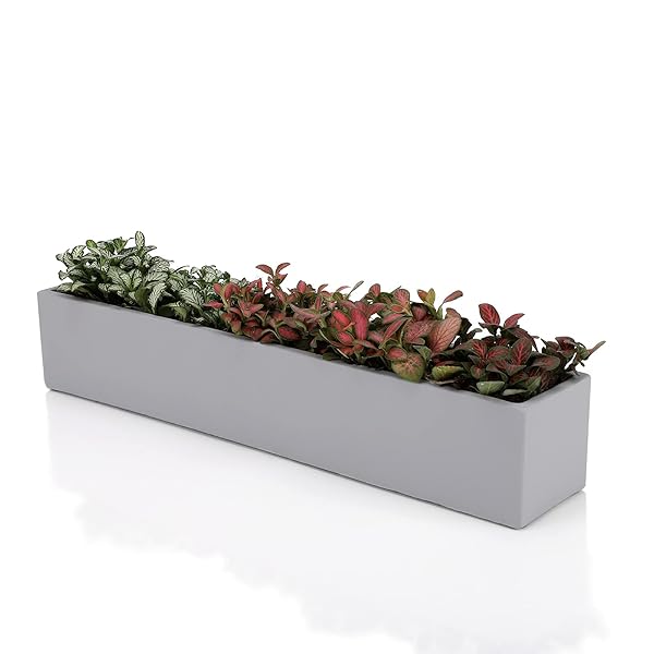 Ten-stone Stylish 14.5-Inch Grey Rectangle Concrete Succulent Planter for Windowsills - Perfect for Home Decor