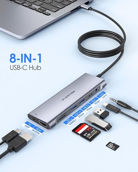 LENTION Buy LENTION 3.3FT USB C Hub: 4K HDMI, USB 3.0, Card Reader for MacBook Pro/Air & Surface - Fast Charging & Data Transfer - View 3 of 8