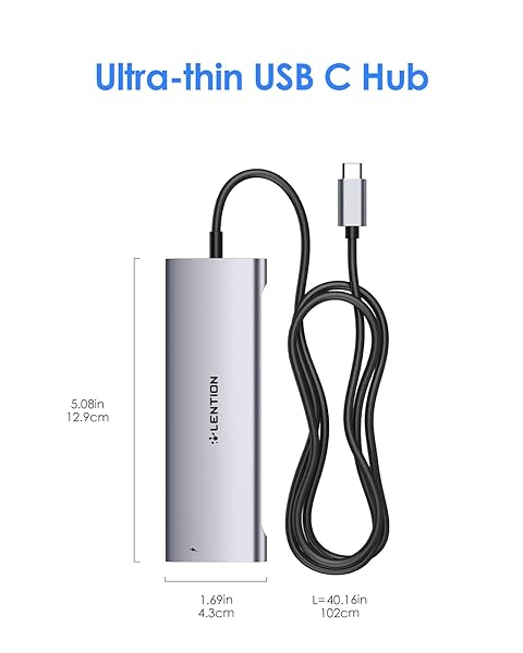 LENTION Buy LENTION 3.3FT USB C Hub: 4K HDMI, USB 3.0, Card Reader for MacBook Pro/Air & Surface - Fast Charging & Data Transfer - View 7 of 8