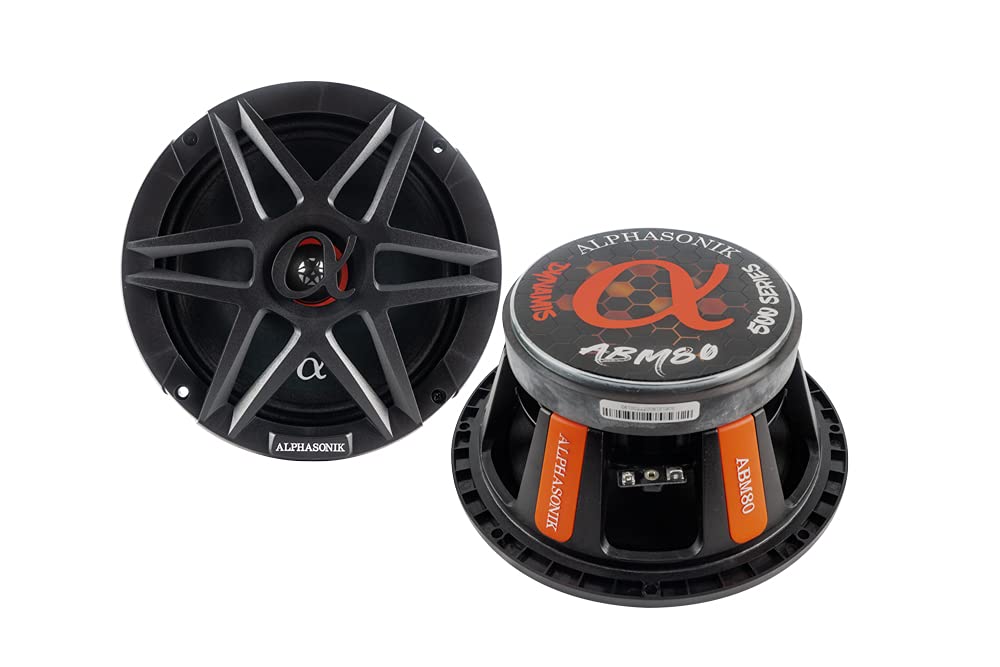 Alphasonik ABM80 DYNAMIS Series 8 Inch 800 Watts Max Mid-Range Car Audio Speakers with Grille and Cloth Surround 4 Ohm