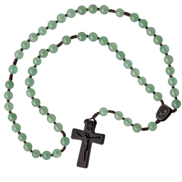 IHM Imports 8mm Green Jade & Jujube Wood 5 Decade Rosary - Elegant Prayer Beads for Spiritual Connection