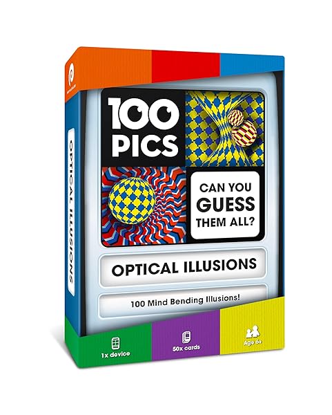 100 PICS 100 PICS Optical Illusions Fun Gift for Teens and Kids 50 Mind-Blowing Cards in Slide Reveal Case Perfect for Travel and Stocking Stuffers