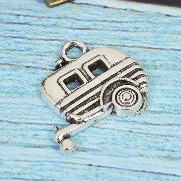 Comimark Comimark 10Pcs 18x19mm Antique Tibetan Silver 3D Camper Trailer Charms for Crafting and Jewelry Making - View 3 of 7