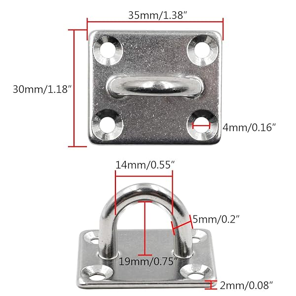 Hxchen Hxchen 10Pcs M5 Heavy Duty Pad Eye Plate Hook U Shaped Stainless Steel Hardware for Sail Shade and Hammock Installation - View 4 of 9