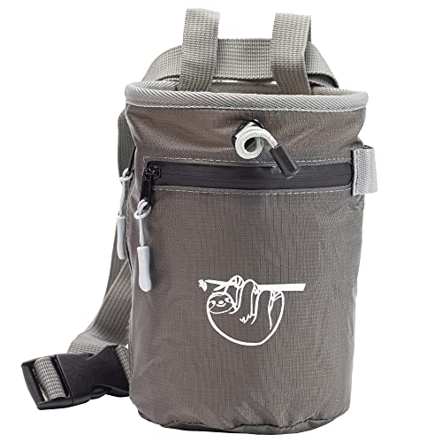 Old Blue Premium Chalk Bag for Rock Climbing & Bouldering - 2 Zipper Pockets, Ideal for Weightlifting & Gifts - Gray Gym Gear