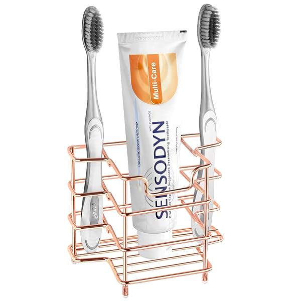 Linkidea Linkidea Wall Mount Toothbrush Holder - Stainless Steel 3-Slot Organizer for Shower & Countertop (Rose Gold)