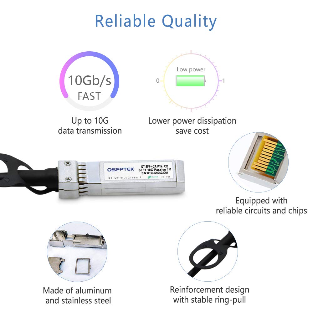 QSFPTEK 10G SFP+ DAC Cable 2m Passive Direct Attach Copper Twinax for Cisco Ubiquiti D-Link Netgear Open Switch Devices - View 4 of 7