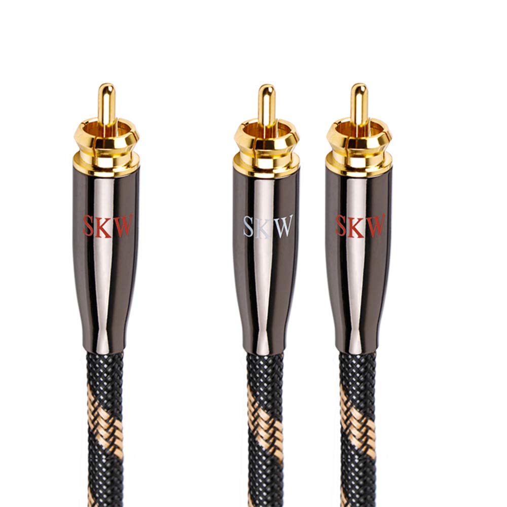 SKW RCA Y Splitter Cable 1 Male to 2 Male Subwoofer Cord Ultra High Purity Copper 4.9ft Stereo Audio Cable for Home Theater
