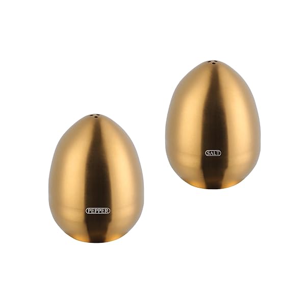 mingcheng Gold Salt and Pepper Shakers 2 Piece Set Cute Egg Shape Stainless Steel Condiment Jar for Home and Kitchen Utensils