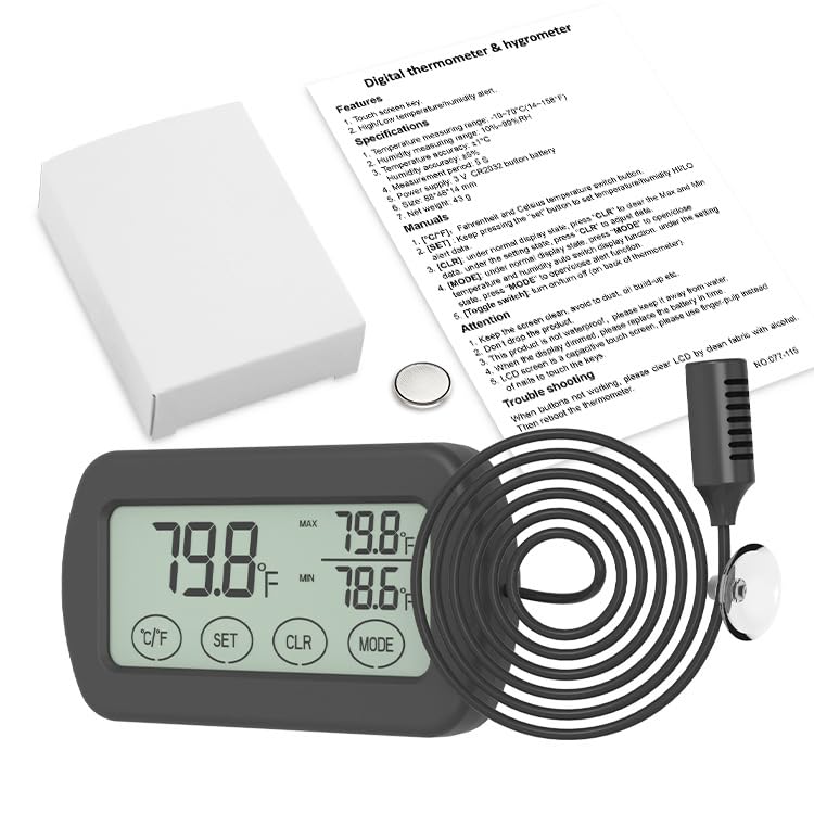 Tnfeeon Digital Thermometer Hygrometer for Egg Incubators & Reptiles - LCD Temperature & Humidity Gauge for Indoor/Outdoor Use - View 6 of 9