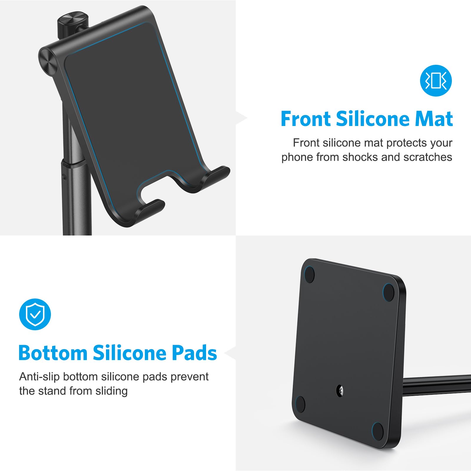 OMOTON OMOTON Adjustable Cell Phone Stand Desk Dock Holder for iPhone and Samsung Galaxy Compatible with 3.5-7.0 Inch Phones Black - View 6 of 9