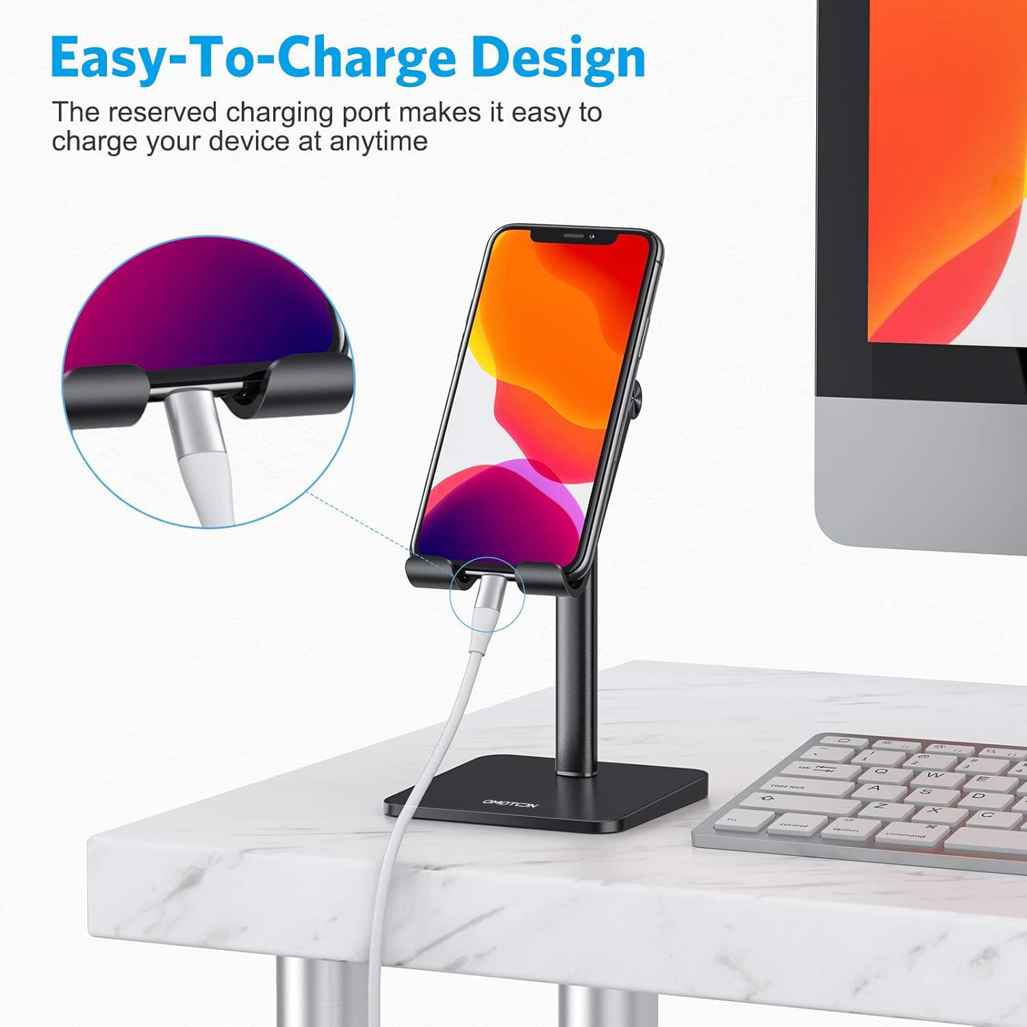OMOTON OMOTON Adjustable Cell Phone Stand Desk Dock Holder for iPhone and Samsung Galaxy Compatible with 3.5-7.0 Inch Phones Black - View 7 of 9