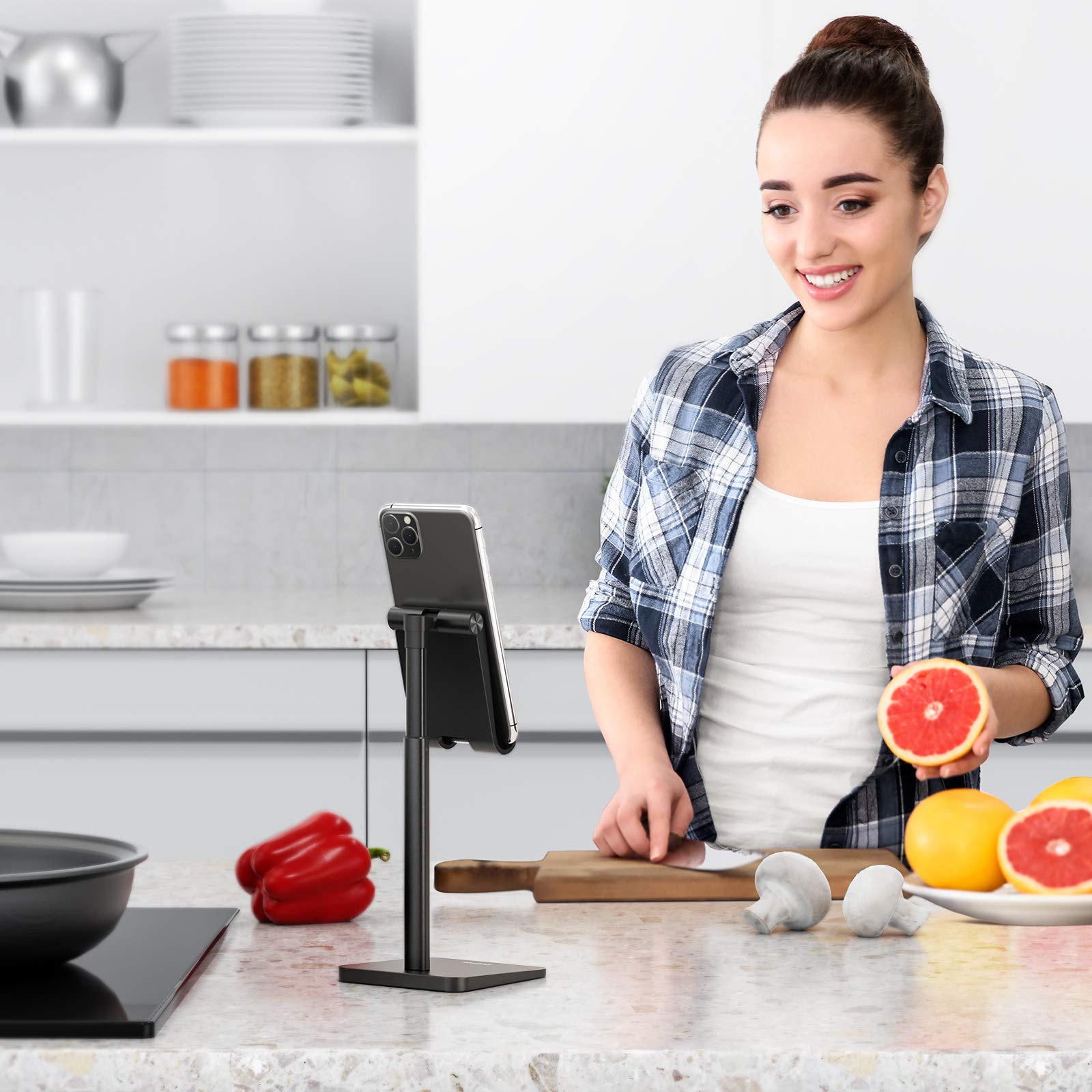 OMOTON OMOTON Adjustable Cell Phone Stand Desk Dock Holder for iPhone and Samsung Galaxy Compatible with 3.5-7.0 Inch Phones Black - View 9 of 9