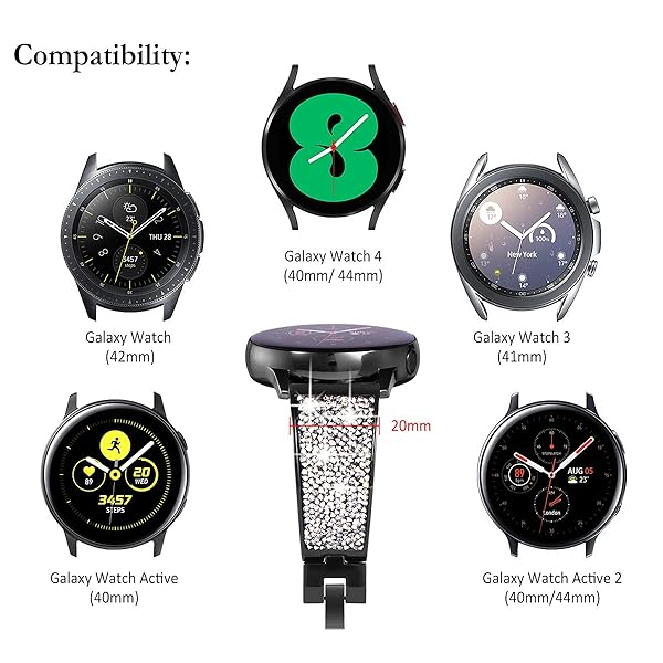 NewWays NewWays Galaxy Watch 5 Band 40mm 44mm Crystal Bracelet Quick Release for Galaxy Watch 4 Active 2 Smartwatch 42mm 46mm Black - View 3 of 8