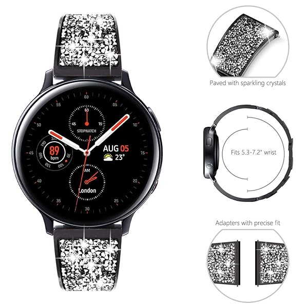 NewWays NewWays Galaxy Watch 5 Band 40mm 44mm Crystal Bracelet Quick Release for Galaxy Watch 4 Active 2 Smartwatch 42mm 46mm Black - View 4 of 8