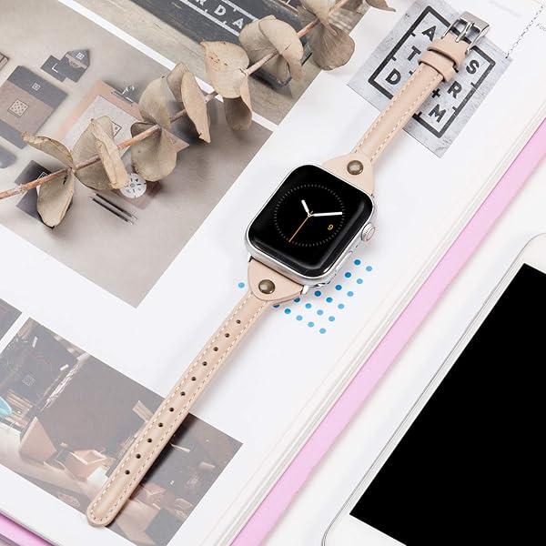 Wearlizer Wearlizer Slim Rivet Leather Apple Watch Bands for All Series Stylish Thin Strap Wristbands for Men and Women - View 3 of 8