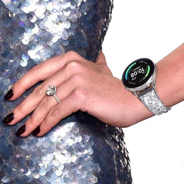 NewWays Stunning Crystal Bracelet for Galaxy Watch 5 & 4 - 40mm/44mm, Quick Release, Silver Band for Active 2 & Smartwatch - View 6 of 9