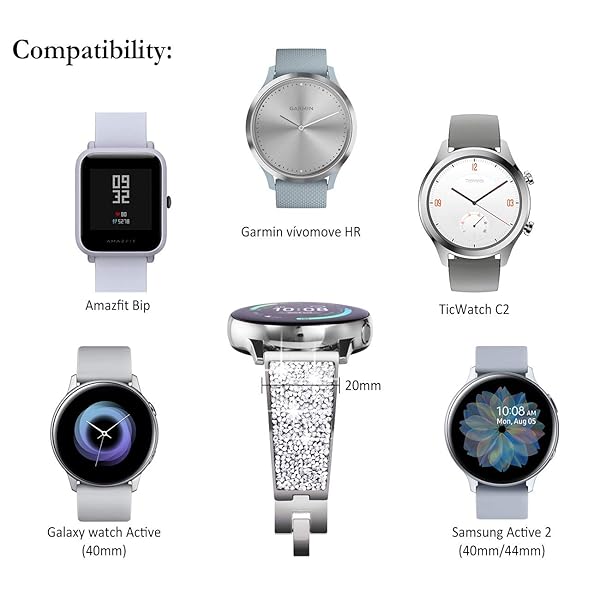 NewWays Stunning Crystal Bracelet for Galaxy Watch 5 & 4 - 40mm/44mm, Quick Release, Silver Band for Active 2 & Smartwatch - View 7 of 9