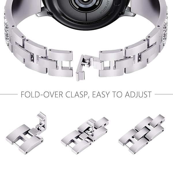 NewWays Stunning Crystal Bracelet for Galaxy Watch 5 & 4 - 40mm/44mm, Quick Release, Silver Band for Active 2 & Smartwatch - View 8 of 9
