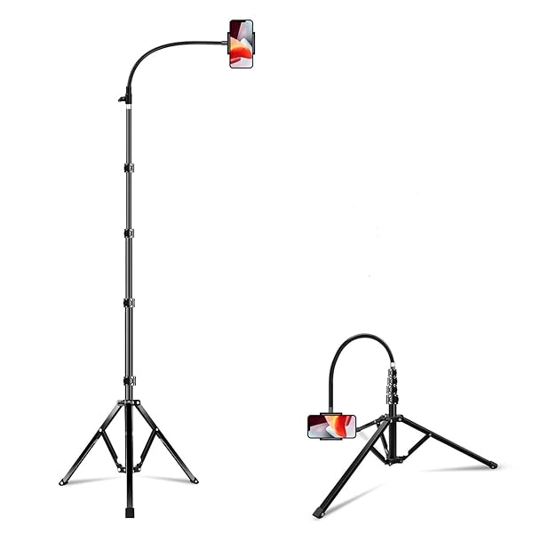 elitehood "Elitehood 6.7ft Heavy Duty Phone Tripod for iPhone 15/14/13 & Android - Remote & 17" Gooseneck Stand"