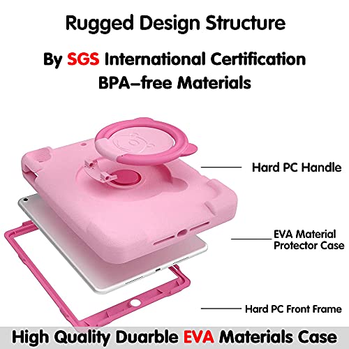 pzoz PZOZ iPad Kids Case Compatible for iPad 9th 2021 /8th 2020 /7th 2019 Generation 10.2 in, EVA Shockproof Rotate Handle Folding Stand Heavy Duty Protective Cute Cover for Boys Girls (Pink) - View 4 of 7