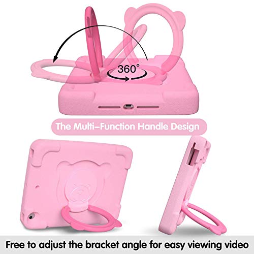 pzoz PZOZ iPad Kids Case Compatible for iPad 9th 2021 /8th 2020 /7th 2019 Generation 10.2 in, EVA Shockproof Rotate Handle Folding Stand Heavy Duty Protective Cute Cover for Boys Girls (Pink) - View 5 of 7