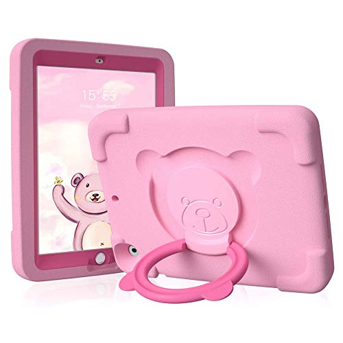 PZOZ iPad Kids Case Compatible for iPad 9th 2021 /8th 2020 /7th 2019 Generation 10.2 in, EVA Shockproof Rotate Handle Folding Stand Heavy Duty Protective Cute Cover for Boys Girls (Pink)