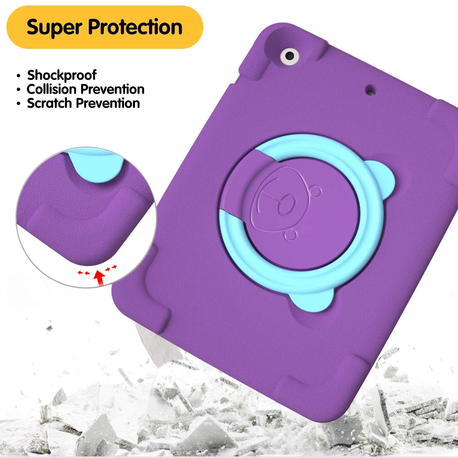 pzoz Buy PZOZ iPad Kids Case for 9th, 8th & 7th Gen - Shockproof, Cute, Heavy Duty Cover with Rotating Handle (Purple) - View 5 of 7