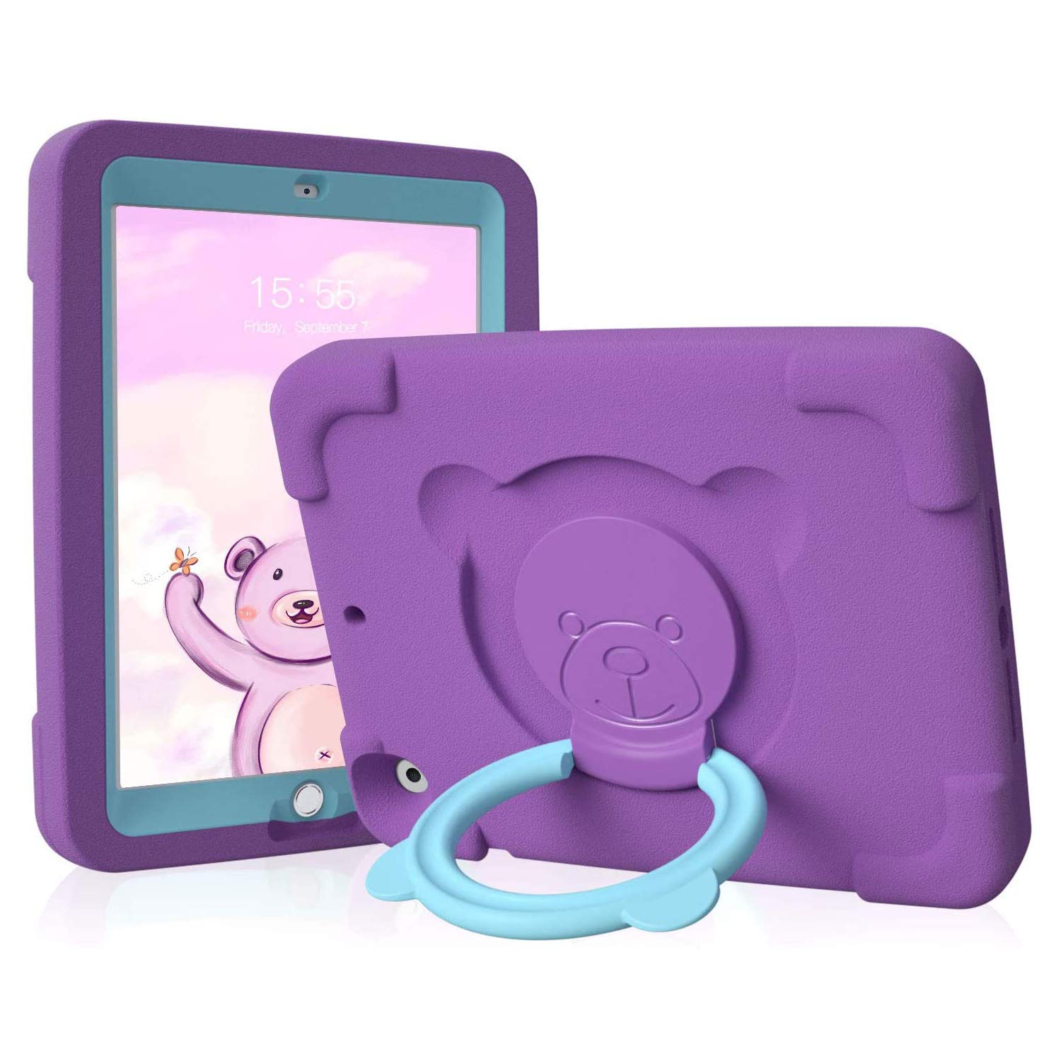 Buy PZOZ iPad Kids Case for 9th, 8th & 7th Gen - Shockproof, Cute, Heavy Duty Cover with Rotating Handle (Purple)