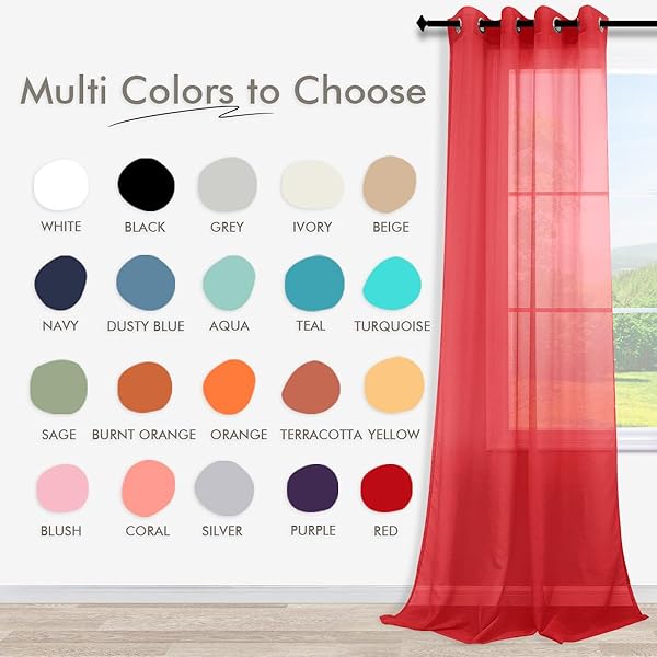 KOUFALL "Christmas Red Curtains 45" Grommet Sheer Drapes - Set of 2 for Kitchen, Bathroom & Boys Bedroom - Perfect for Small Windows" - View 4 of 9