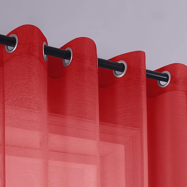 KOUFALL "Christmas Red Curtains 45" Grommet Sheer Drapes - Set of 2 for Kitchen, Bathroom & Boys Bedroom - Perfect for Small Windows" - View 5 of 9