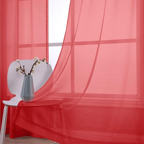 KOUFALL "Christmas Red Curtains 45" Grommet Sheer Drapes - Set of 2 for Kitchen, Bathroom & Boys Bedroom - Perfect for Small Windows" - View 6 of 9