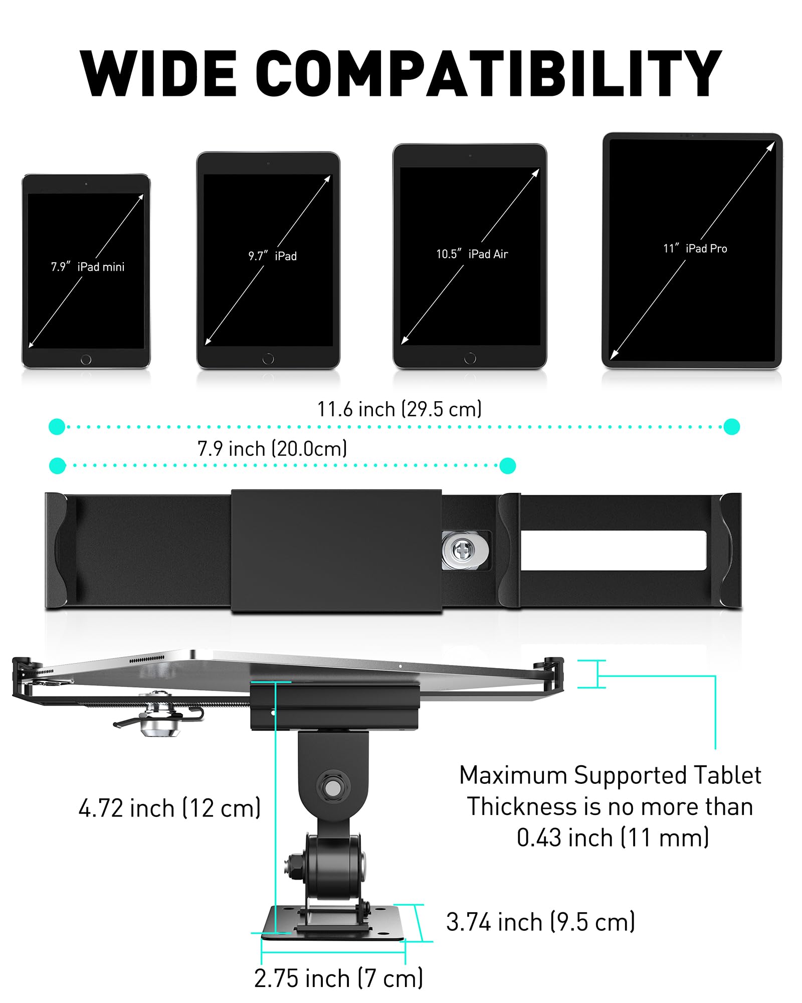AboveTEK "AboveTEK Tablet Wall Mount: Secure 7-11" Tablets with Anti-Theft Lock & Swivel Holder for iPad, Galaxy Tab & More" - View 3 of 7