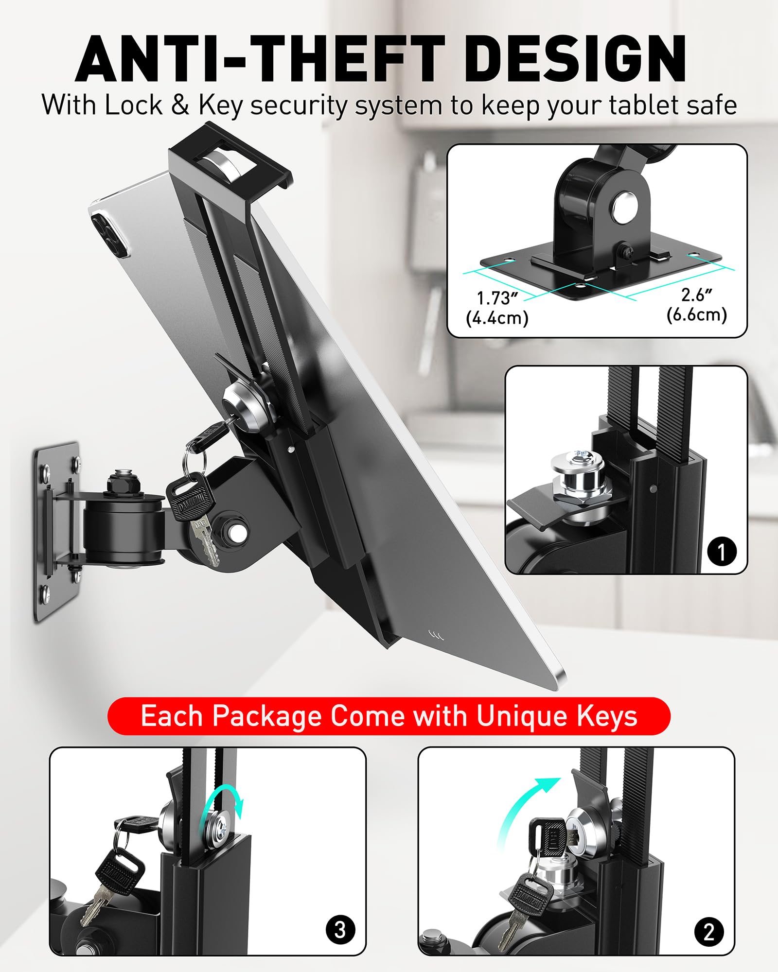 AboveTEK "AboveTEK Tablet Wall Mount: Secure 7-11" Tablets with Anti-Theft Lock & Swivel Holder for iPad, Galaxy Tab & More" - View 4 of 7