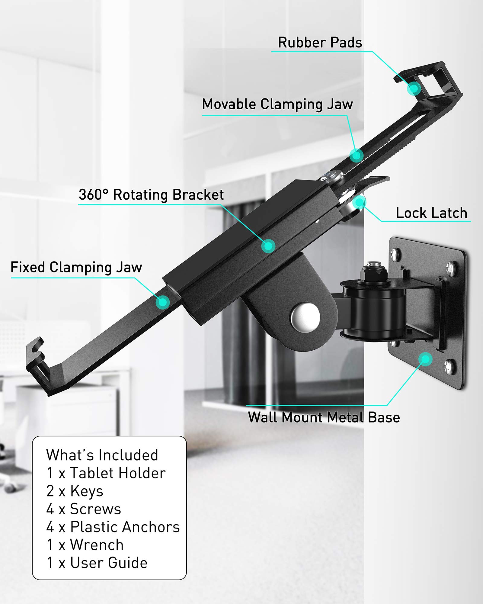 AboveTEK "AboveTEK Tablet Wall Mount: Secure 7-11" Tablets with Anti-Theft Lock & Swivel Holder for iPad, Galaxy Tab & More" - View 7 of 7
